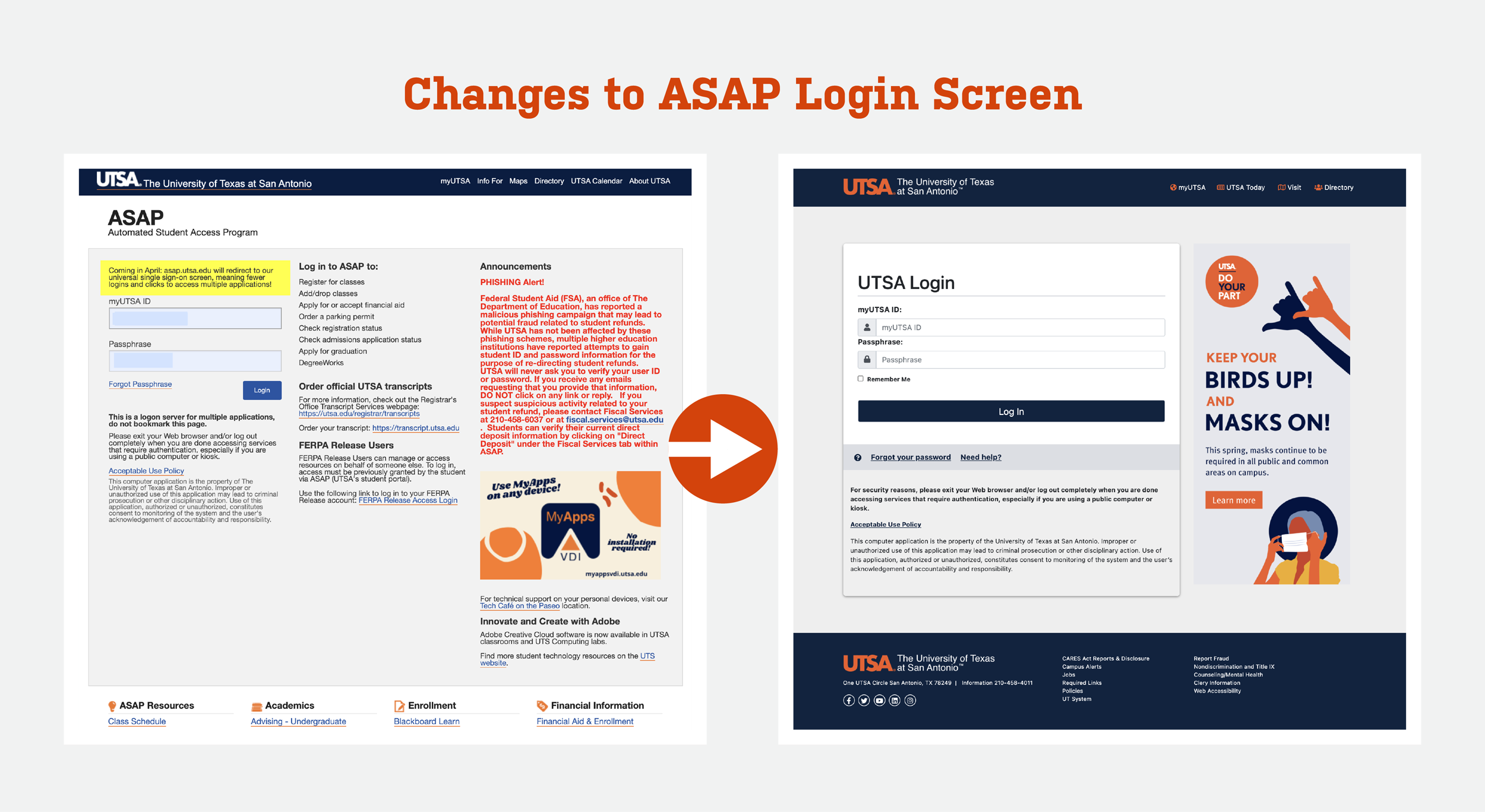 ASAP Updates & Improvements - UTSA One Stop