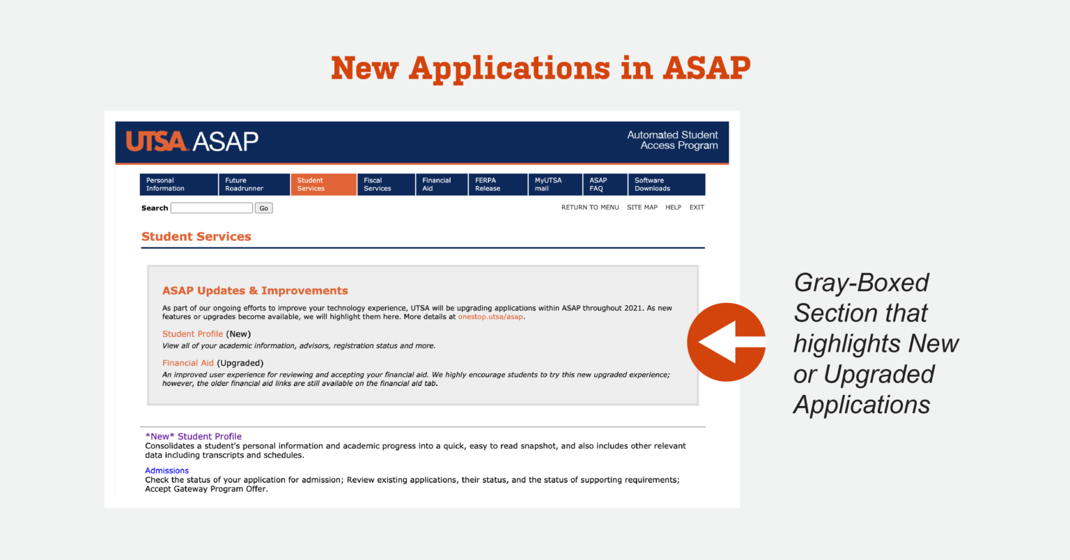 ASAP Updates & Improvements – UTSA One Stop