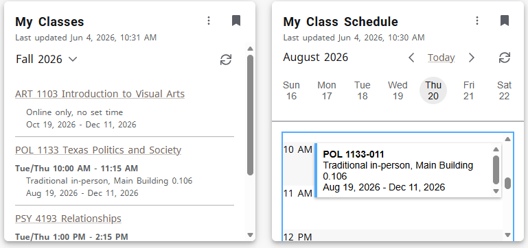 Class Schedule - UT San Antonio One Stop