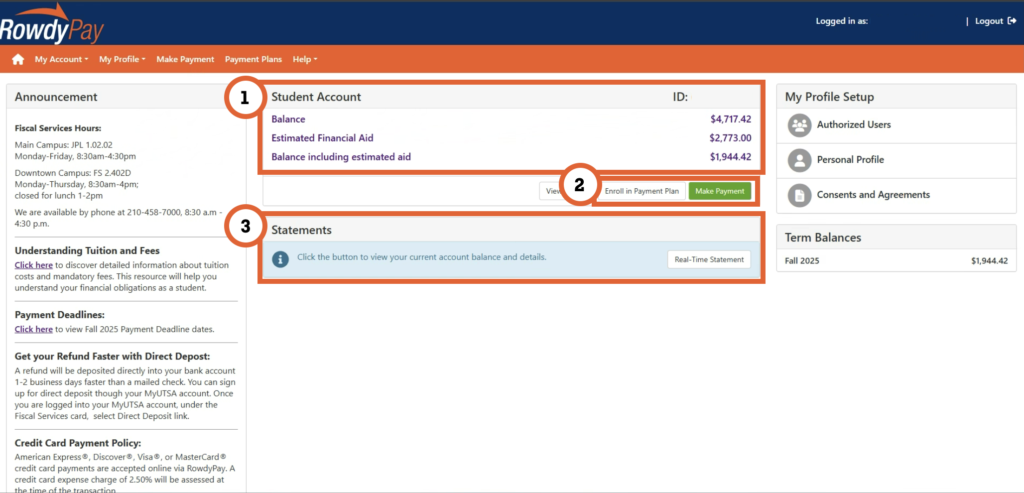 student bill on rowdy pay