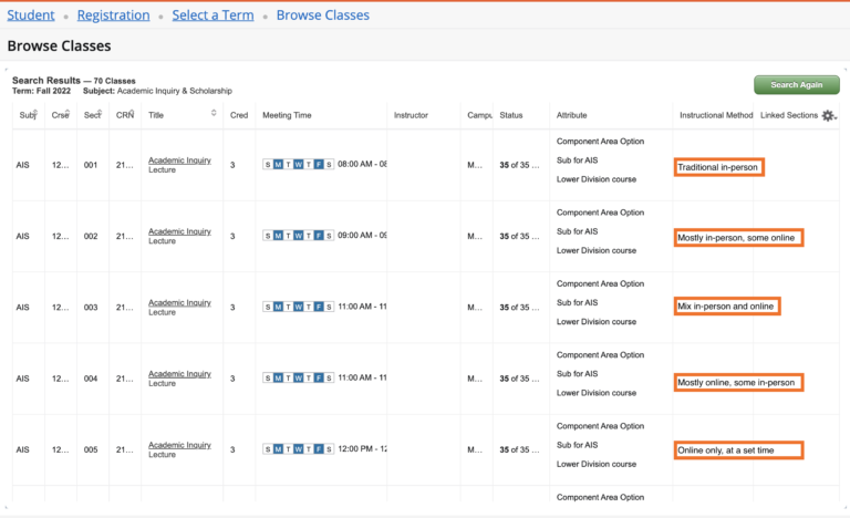 Class Modality - UT San Antonio One Stop