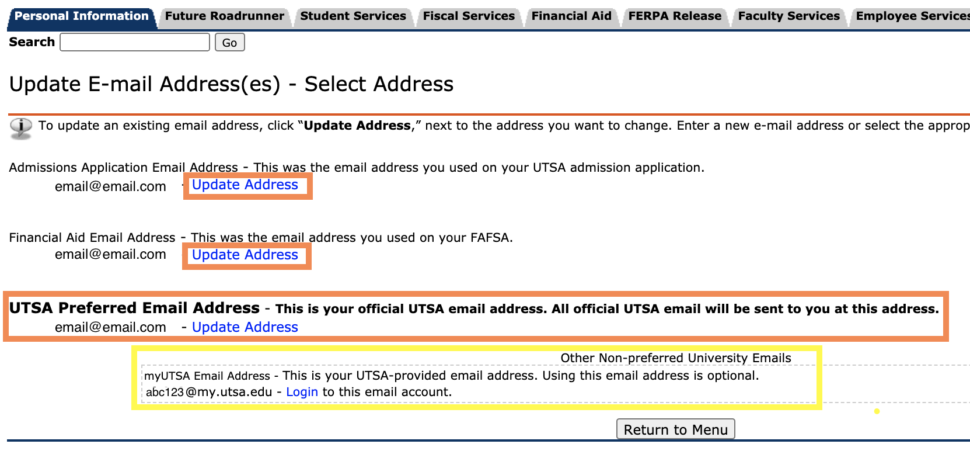 Updating Personal Information - UTSA One Stop