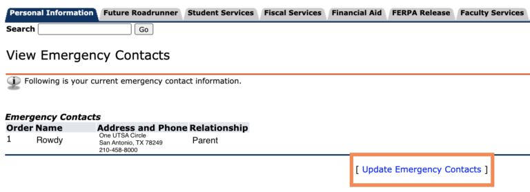 Updating Personal Information - UTSA One Stop