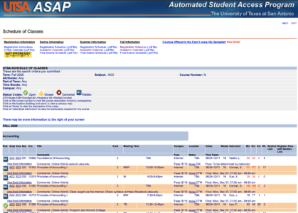 Class Schedule - UTSA One Stop