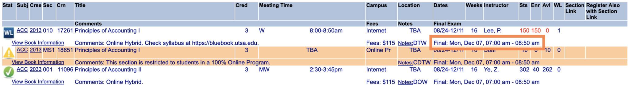 Class Schedule - UTSA One Stop