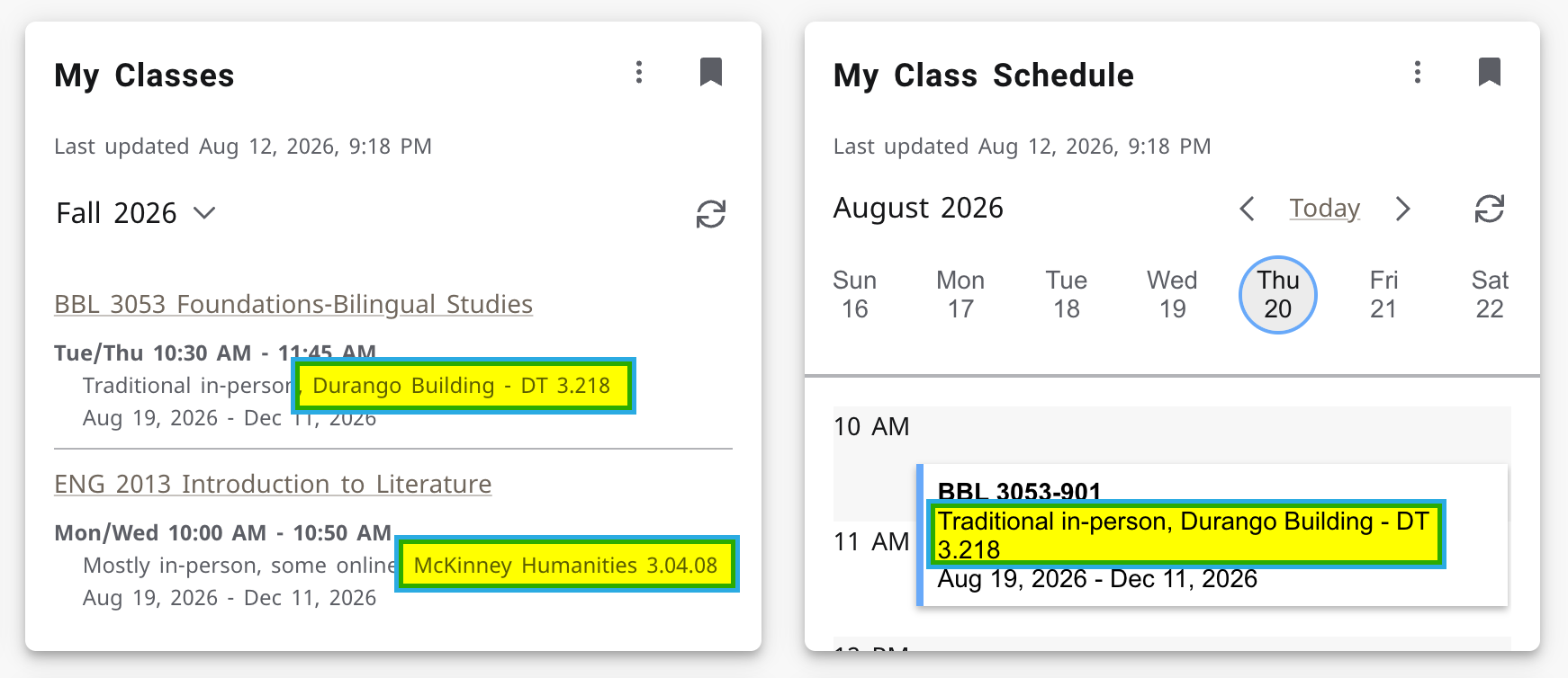 Where on your class schedule cards you can find your classroom location
