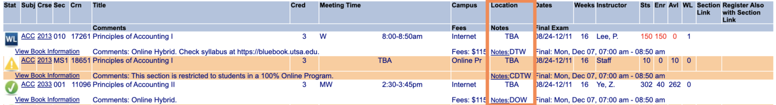 Class Schedule - UTSA One Stop