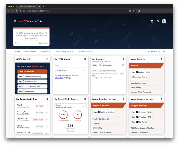 Image of the myUTSA Account student portal