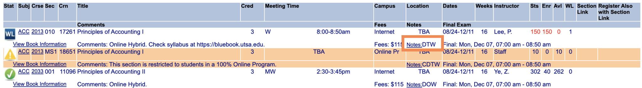 Class Schedule - UTSA One Stop