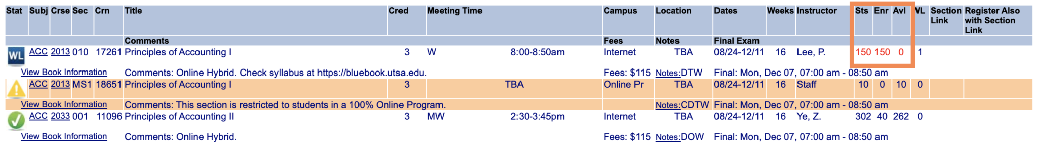 Class Schedule - UTSA One Stop