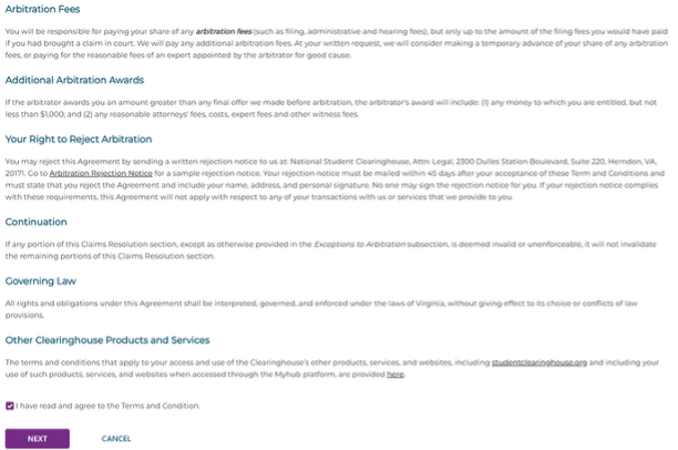 Verification National Clearing house screenshot